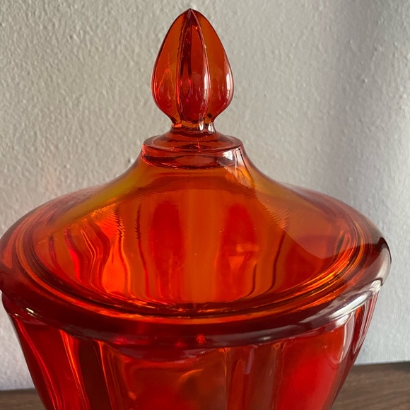 LE Smith Flame Amberina Candy Dish Apothecary Glass Jar with Lid Cadmium… - Picture 4 of 11